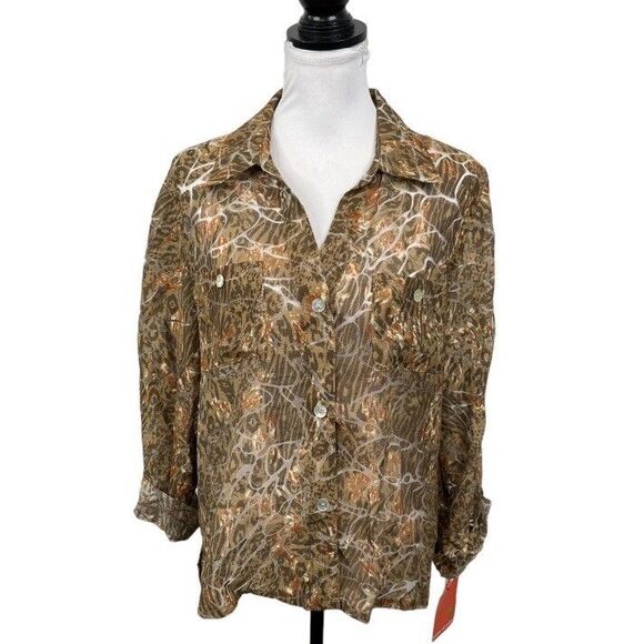 Hearts of Palm Blouse Size 14 Animal Print Semi-Sheer Collared Button-Down NEW - Picture 9 of 13